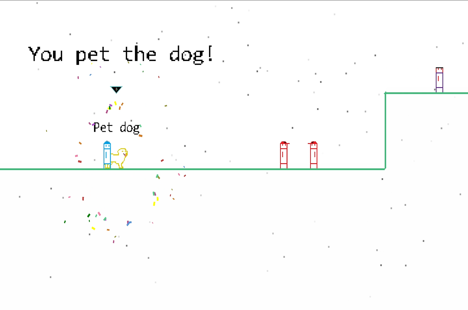 Character petting a dog